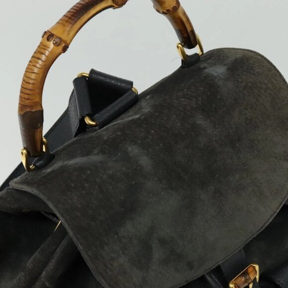 GUCCI Bamboo Backpack Suede Black Gold Auth main image 12